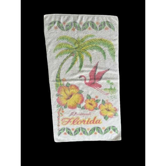 Vintage Ft Lauderdale Florida bird hibiscus small bath towel - Picture 1 of 7